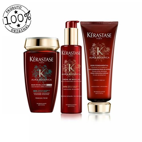 Kit Kérastase Aura Botanica Shampoo Riche + Condicionador + Leave-in Crème de Boucles (03 Produtos)