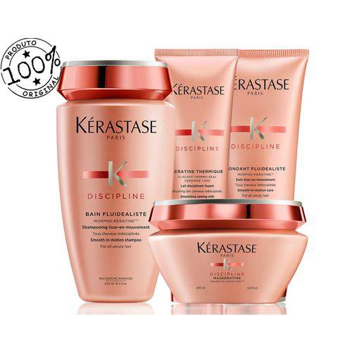 Kit Kérastase Discipline Shampoo 250ml + Condicionador 200ml + Máscara 200ml + Leave-in 150ml (4 Produtos)