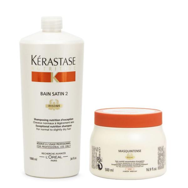 Kit Kerastase Nutritive Bain Satin 2 Shampoo 1Lt e Masquintense Grossos 500gr