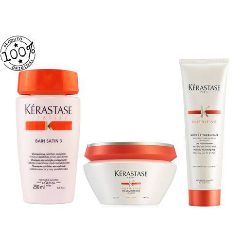Kit Kérastase Nutritive Shampoo Satin 1+ Masquintense Grossos+nectar Thermique (03 Produtos)