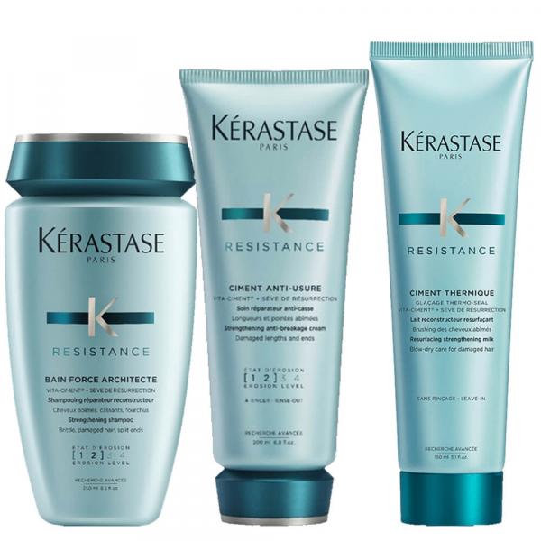 Kit Kérastase Résistance Force Architect Shampoo 250ml + Condicionador 200ml + Leave-in 150ml