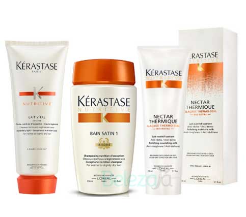 Kit Kérastase Shampoo Bain Satin 1 250ml + Condicionador Lait Vital 200ml + Protetor Térmico Nectar Thermique 150ml