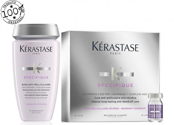 Kit Kérastase Spécifique Bain Anti-Pelliculaire Shampoo + Specifique Cure Anti-Pelliculaire Ampolas - 12x6ml