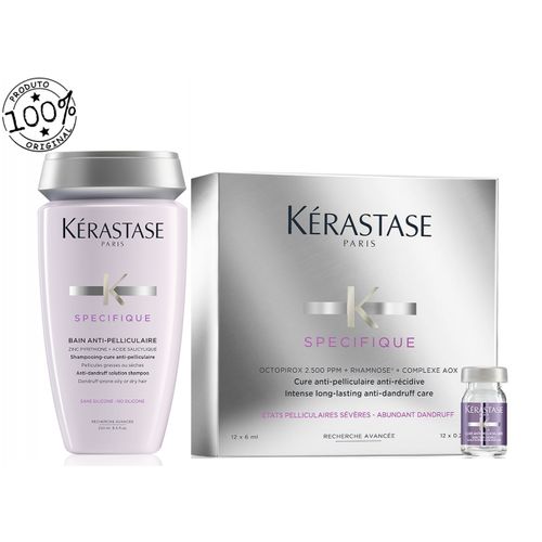 Kit Kérastase Tratamento Anti Caspa Spécifique Bain Anti-pelliculaire Shampoo + Cure Anti-pelliculaire Ampolas - 12x6ml