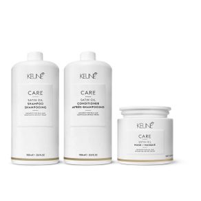 Kit Keune Satin Oil Shampoo 1L + Condicionador 1L + Máscara 500ml