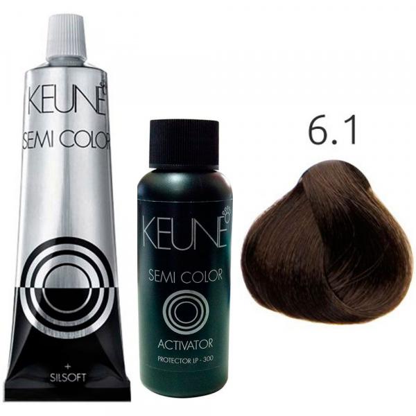 Kit Keune Semi Color 60ml - Cor 6.1 - Louro Escuro Cinza + Ativador 60ml