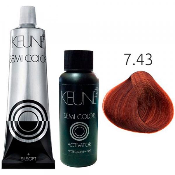 Kit Keune Semi Color 60ml - Cor 7.43 - Louro Médio Cobre Dourado + Ativador 60ml