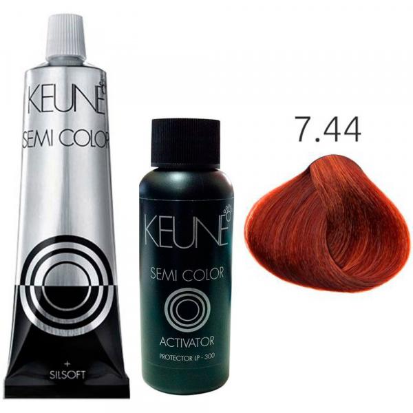 Kit Keune Semi Color 60ml - Cor 7.44 - Louro Médio Cobre Intenso + Ativador 60ml