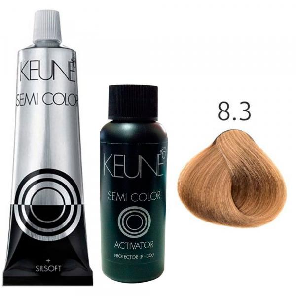 Kit Keune Semi Color 60ml - Cor 8.3 - Louro Claro Dourado + Ativador 60ml
