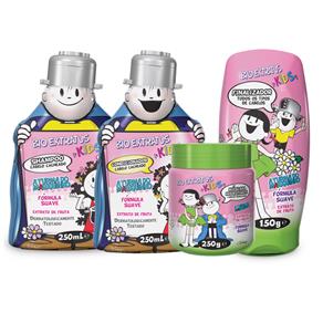 Kit Kids para Cabelo Cacheado Shampoo 250ml+Condicionador 250ml+Mascara 250g+Finalizador 150g Bio Extratus