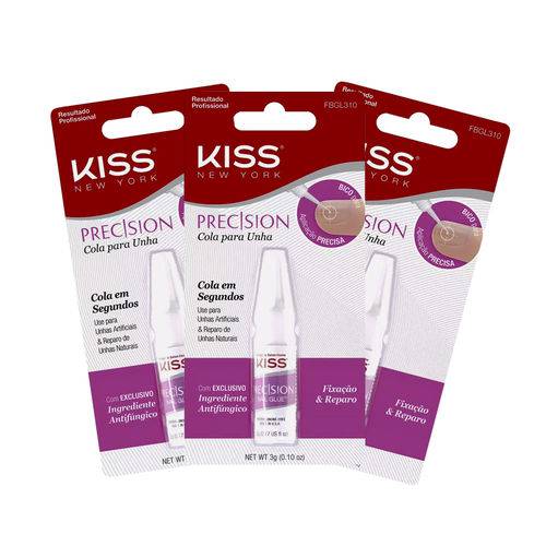 Kit Kiss com 3 Colas Precision para Tips e Unhas Postiças
