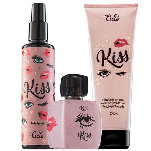 Kit Kiss com Perfume Feminino Deo Colônia, Body Splash e Loção Hidratante Ciclo Cosméticos