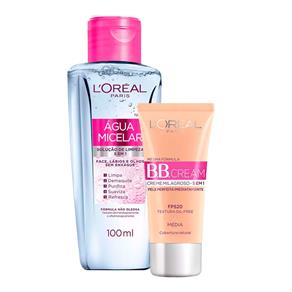 Kit L`oréal Base BB Cream 5 em 1 Media + Solução de Limpeza Facial Água Micelar