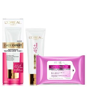 Kit L`Oréal Creme Antissinais Idade Expert 45+ 40ml + Lenço de Limpeza Micelar 25 Unidades
