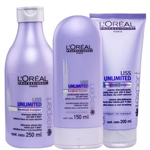 Kit L`Oréal Professionnel Liss Unlimited Shampoo 250ml + Condicionador 150ml + Creme de Pentear 200ml