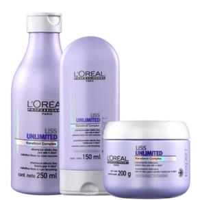 Kit L`Oréal Professionnel Liss Unlimited Shampoo 250ml + Condicionador 150ml + Máscara 200ml