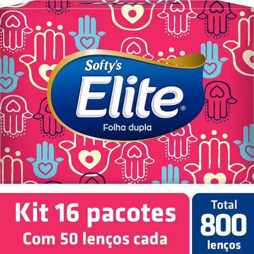 Kit Lenço de Papel Elite Softy's 16 Pacotes - 50 Folhas Cada