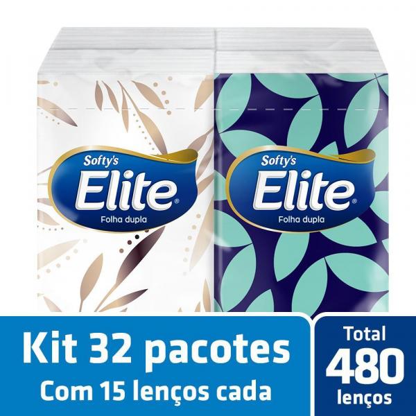 Kit Lenço de Papel Elite Softys 8 Pacotes - 15 Folhas Cada