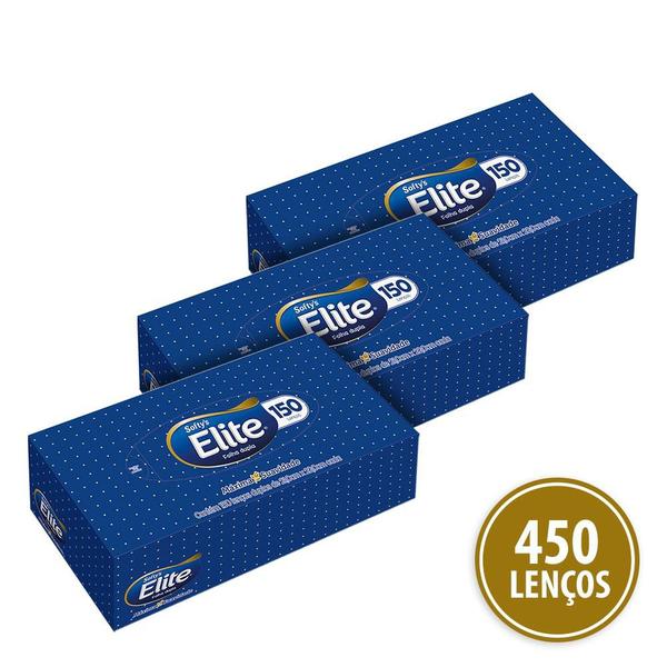 Kit Lenço de Papel Elite Softys 3 Pacotes - 150 Folhas Cada