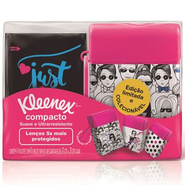 Kit Lenço de Papel Kleenex Compacto Minipock Pink 4 Unidades Grátis Brinde