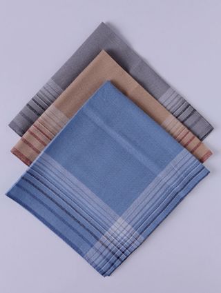 Kit 3 Lenços de Bolso Masculinos Azul/caramelo/cinza