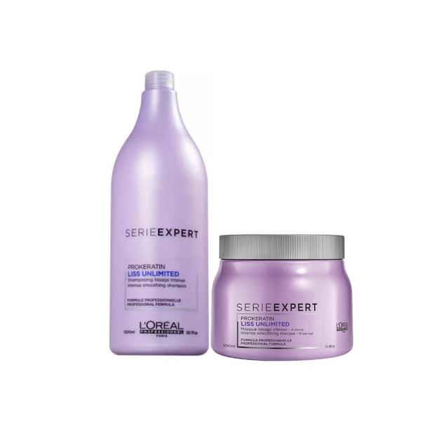 Kit Loreal Liss Unlimited Shampoo 1500ml + Mascara 500gr