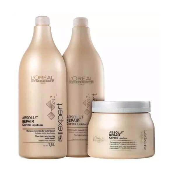 Kit L'oréal Professionnel Absolut Repair Cortex Lipidium Shampoo + Condicionador 1,5L + Máscara 500g - Loréal Professionnel