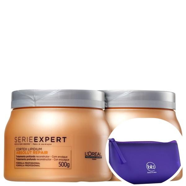 Kit L'Oréal Professionnel Expert Absolut Repair Cortex Lipidium - Máscara 2x500g+Nécessaire Roxo BLZ