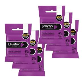 Kit Lovetex Preservativo Lubrificado Sabor Uva - 6 Unidades