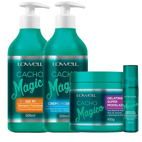 Kit Lowell Cacho Magico Shampoo Creme Gelatina e Oil Magic