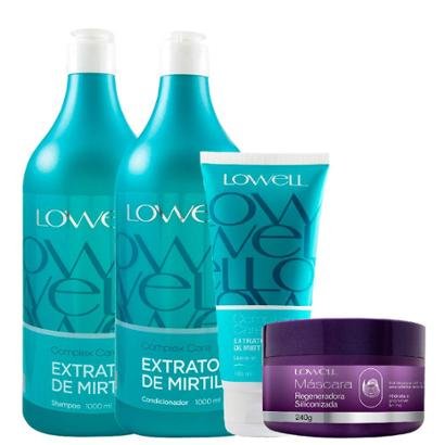 Kit Lowell Complex Care Mirtilo 1 Shampoo 1L + Condic. 1L + 1 Leave-in 180ml + 1 Máscara 240g