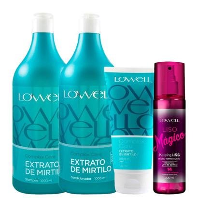 Kit Lowell Extrato de Mirtilo 1 Shampoo 1000ml + 1 Cond. 1000ml + 1 Leave-in 180 Ml + 1 Fluído 200ml