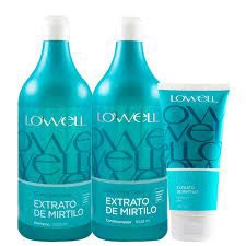 Kit Lowell Extrato de Mirtilo Shampoo 1000ml + Condicionador 1000ml + Leave In Complex Care Mirtilo 180ml