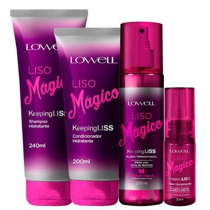 Kit Lowell Liso Mágico 1 Shampoo 240ml + Cond. 200ml + 1 Termoativo 200ml + Óleo 30ml