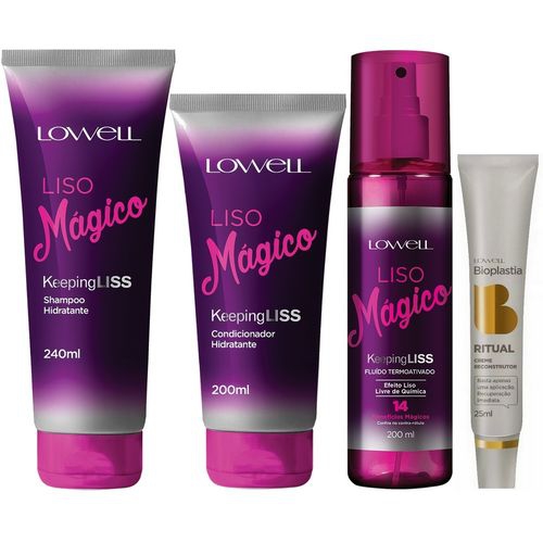 Kit Lowell Liso Mágico Keeping Liss Shampoo - 240ml + Condicionador - 200ml + Fluido - 200ml + Creme - 25ml