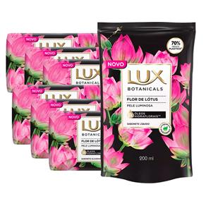 Kit Lux Botanicals 6 Sabonetes em Barra Flor de Lótus 85g + Sabonete Líquido Refil 200ml