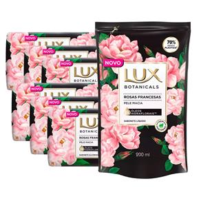 Kit Lux Botanicals 6 Sabonetes em Barra Rosas Francesas 85g + Sabonete Líquido Refil 200ml