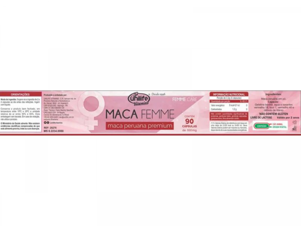 Kit 3 Maca Femme 560mg Maca Premium Unilife 90 Cápsulas