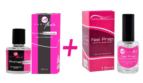Kit Magic Nails Primer Sem Ácido 7,5ml e Nail Prep Desidratador 15ml