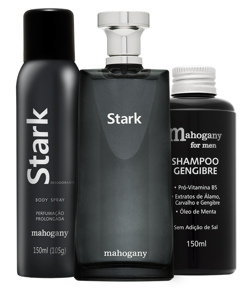 Kit Mahogany Desodorante Aerosol + Fragrância Stark + Shampoo For Men 150ml