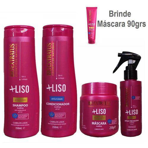 Kit Mais Liso Bio Extratus Shampoo, Condicionador, Máscara e Spray