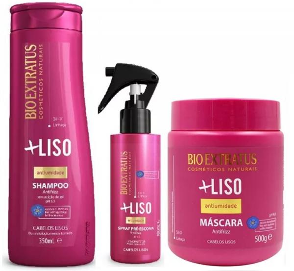 Kit Mais Liso Shampoo 350ml + Spray Pré-Escova 100ml + Máscara 500g - Bio Extratus