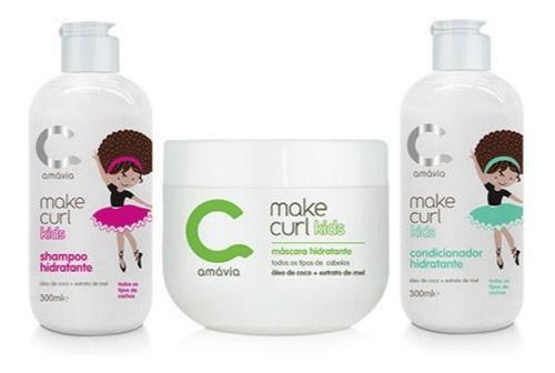 Kit Make Curl Kids Amavia Cachos Infantil Hidratação Shampoo