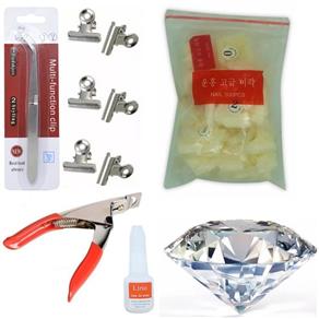 Kit Manicure 500 Tips Curvatura C Diamante Cristal Swarovski
