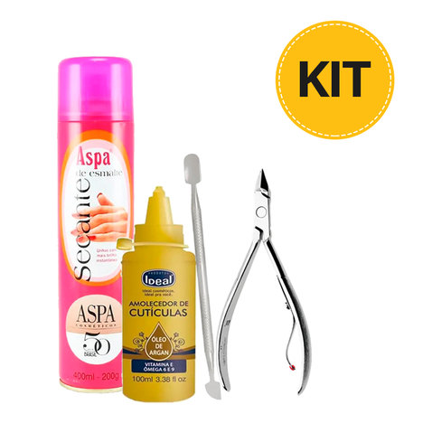 Kit Manicure Spray Secante + Amolecedor de Cutículas + Alicate + Espátula