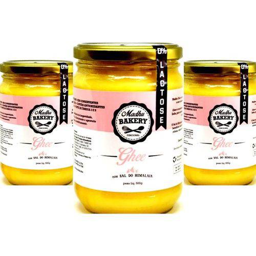 Kit 3 Manteiga Ghee 500g com Sal Rosa Himalaia Clarificada - Zero Lactose