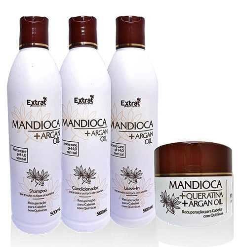 Kit Manutenção Profissional de Mandioca Shampoo + Condicionador + Leave-in + Mascara Extrat Liss