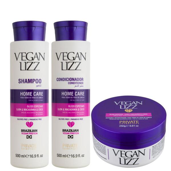 Kit Manutenção (Shampoo 500ml, Condicionador 500ml e Máscara) - Vegan Lizz