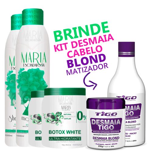 Kit Maria Escandalosa Progressiva 2x Botox Organico + Kit Desmaia Cabelo Blond