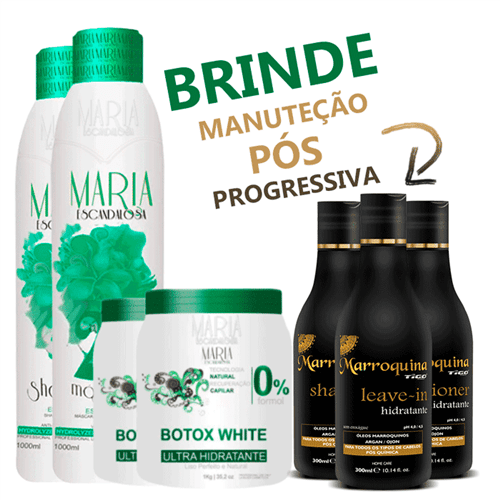 Kit Maria Escandalosa Progressiva 2x Botox Organico + Kit Manutenção Marroquina